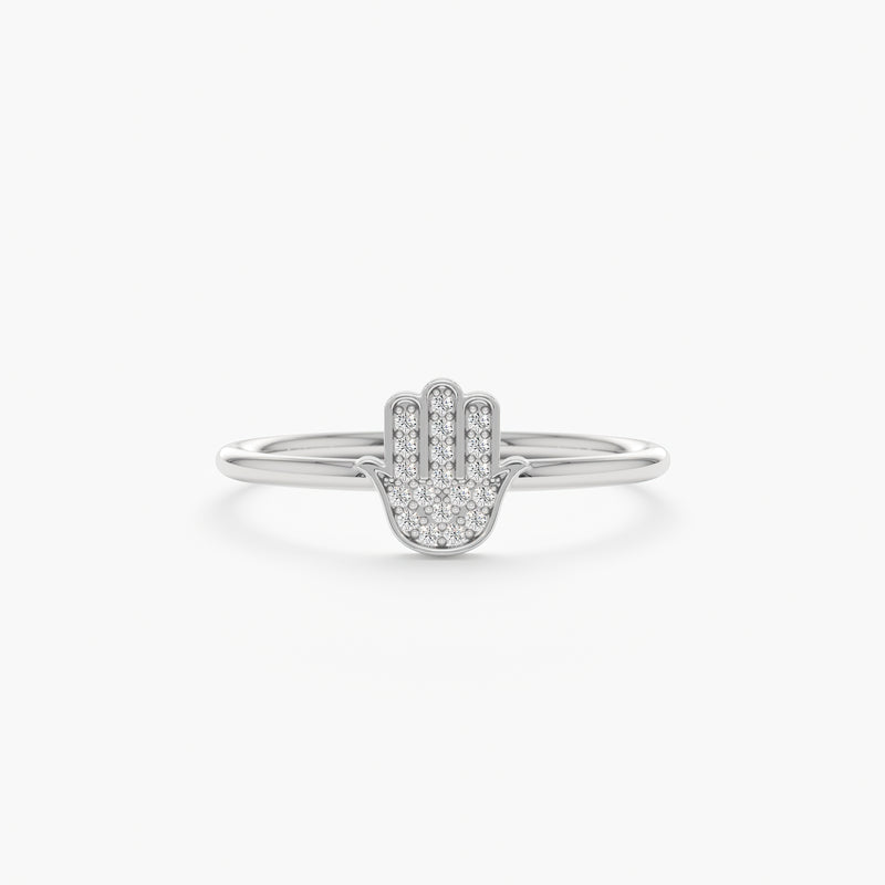White Gold Diamond Hamsa Ring