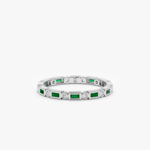 White Gold Emerald Diamond Eternity Band
