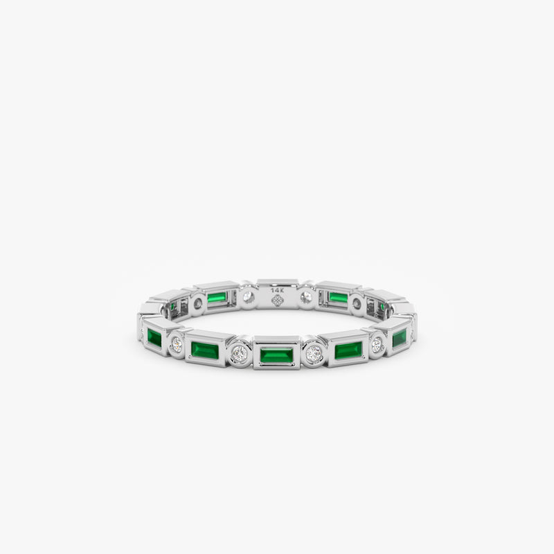 White Gold Emerald Diamond Eternity Band