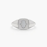 White Gold Hamsa Hand Ring with April Birthstone White Diamonds