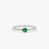 White Gold Diamond and Pear Emerald Ring