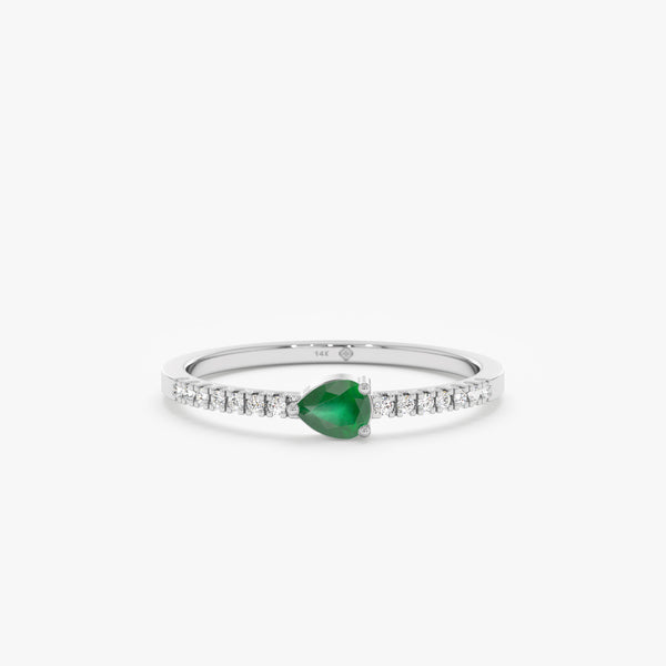 White Gold Diamond and Pear Emerald Ring