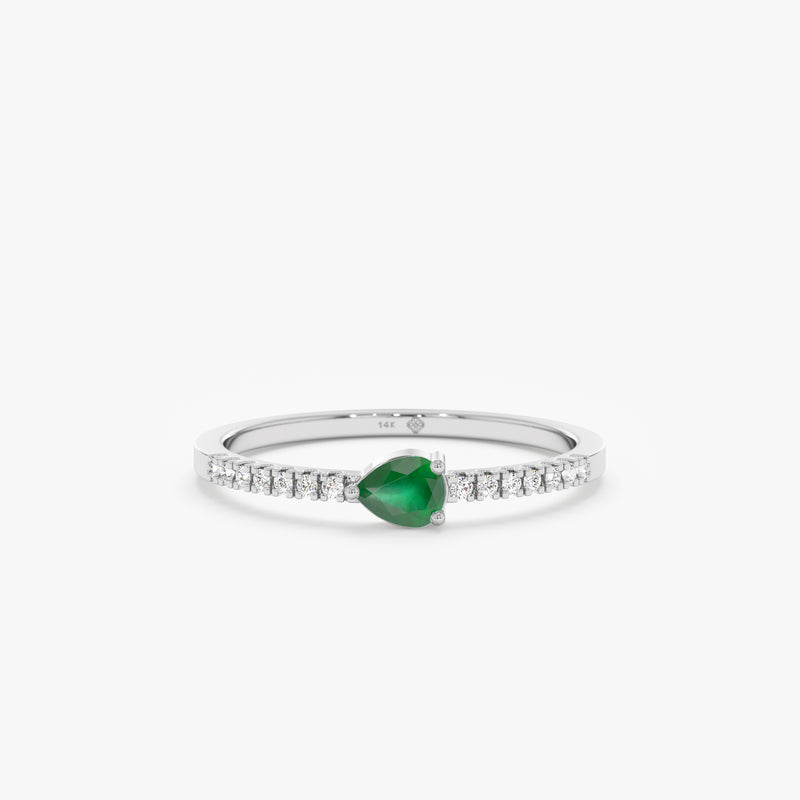 White Gold Diamond and Pear Emerald Ring