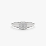White gold natural pave diamond signet ring