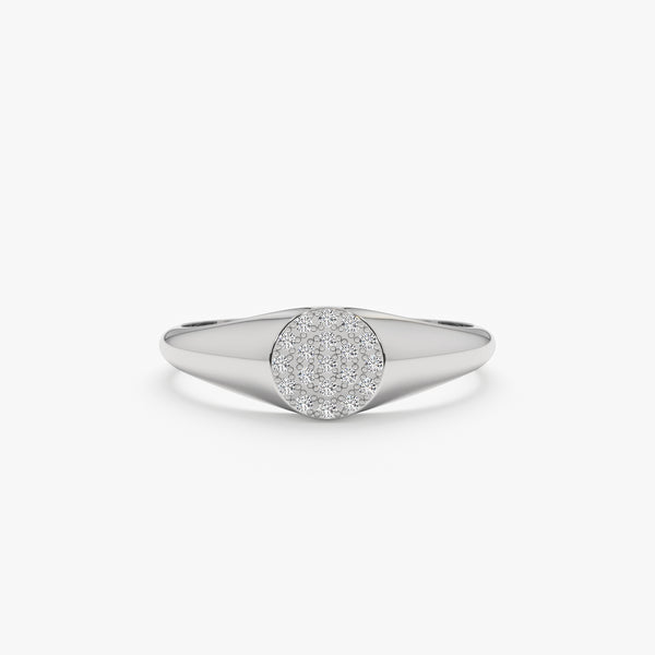 White gold natural pave diamond signet ring