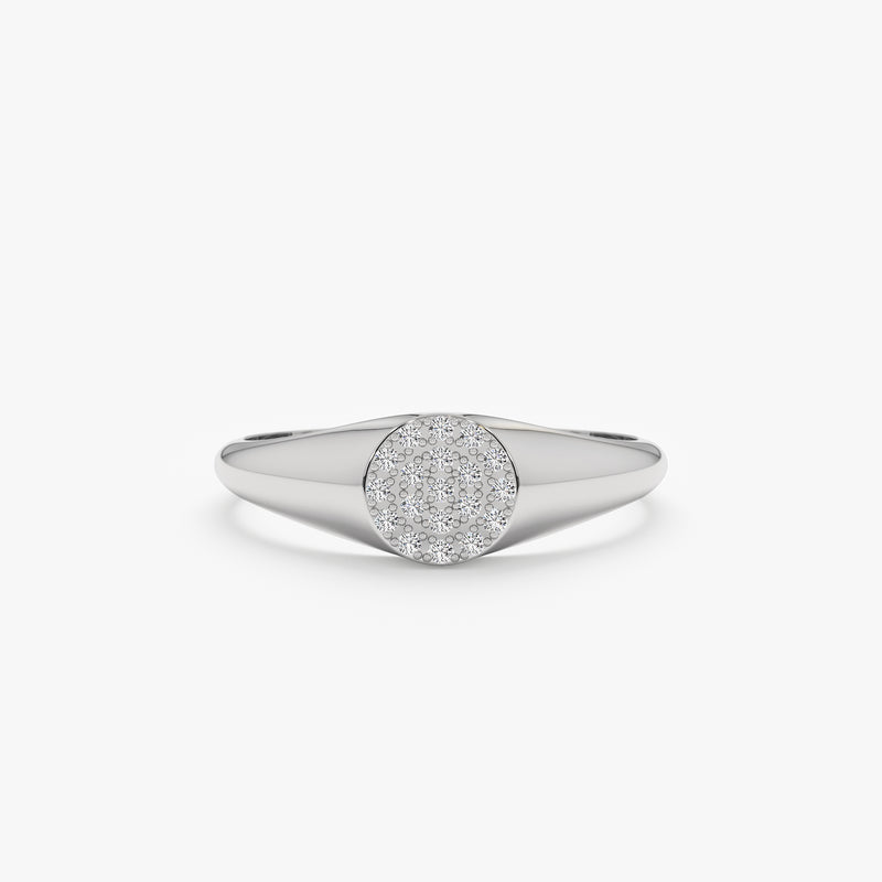 White gold natural pave diamond signet ring