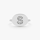 White Gold Diamond Initial Signet Ring