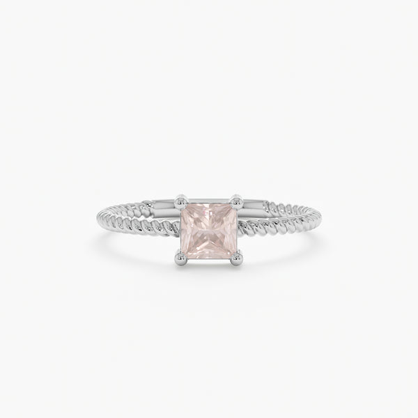 White Gold Prong Set Rose Quartz Ring