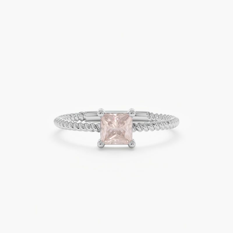 White Gold Prong Set Rose Quartz Ring