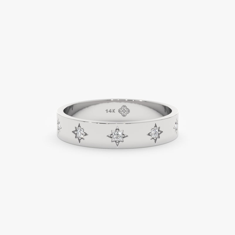 White gold starburst diamond ring