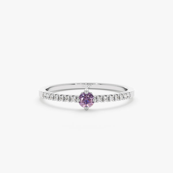White Gold Amethyst Diamond Ring
