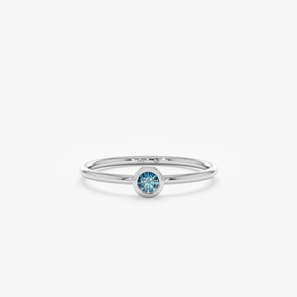 White Gold Blue Diamond Bezel Ring