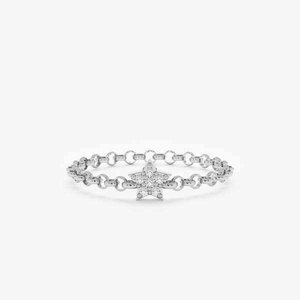 White Gold Diamond Star Chain Ring