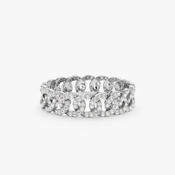 White Gold Diamond Cuban Chain Ring