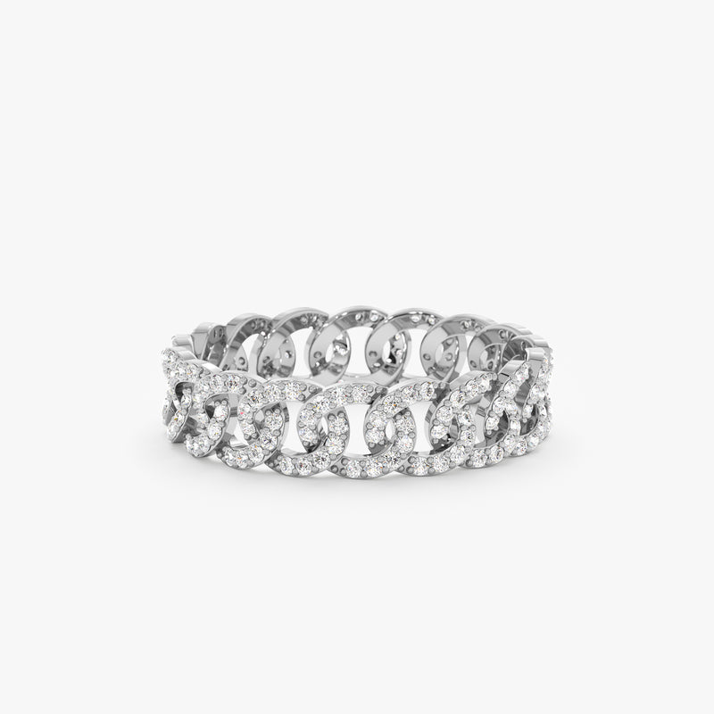 White Gold Diamond Cuban Chain Ring