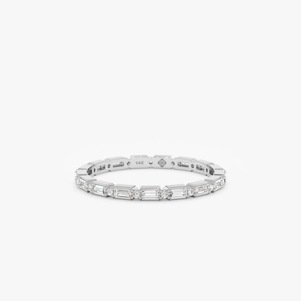 White Gold Round Baguette Diamond Ring 