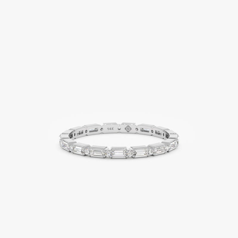 White Gold Round Baguette Diamond Ring 