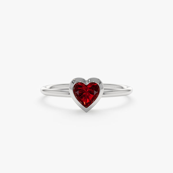 White Gold Heart Garnet Ring