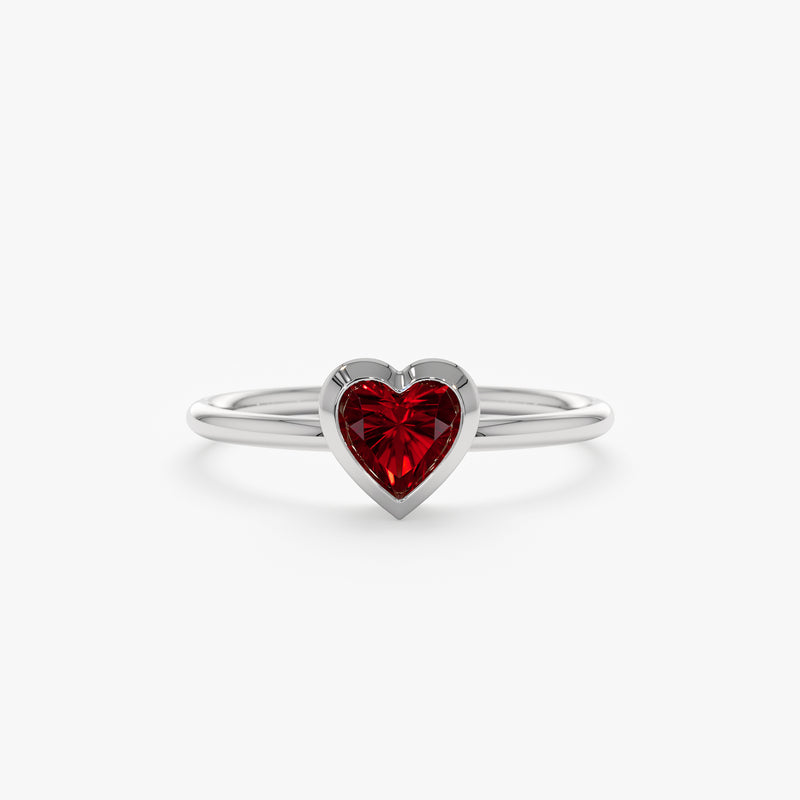 White Gold Heart Garnet Ring