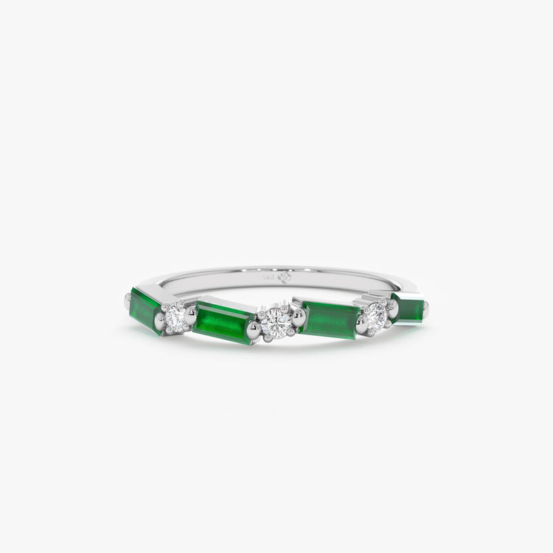 White Gold Diamond Emerald Ring