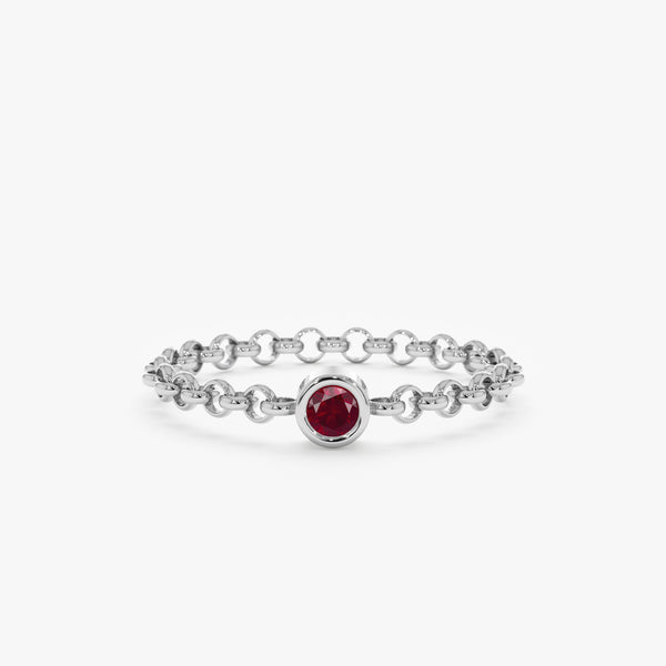 White Gold Natural Ruby Chain Ring