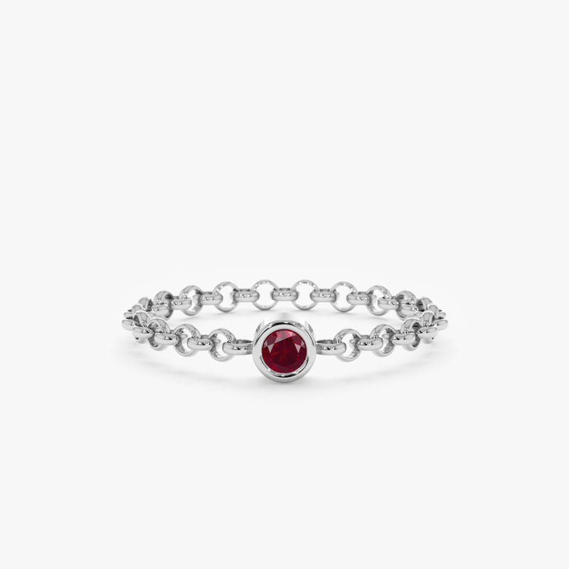 White Gold Natural Ruby Chain Ring