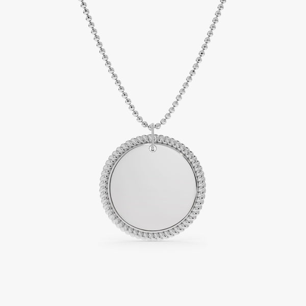 solid 14k white gold engravable disc pendant