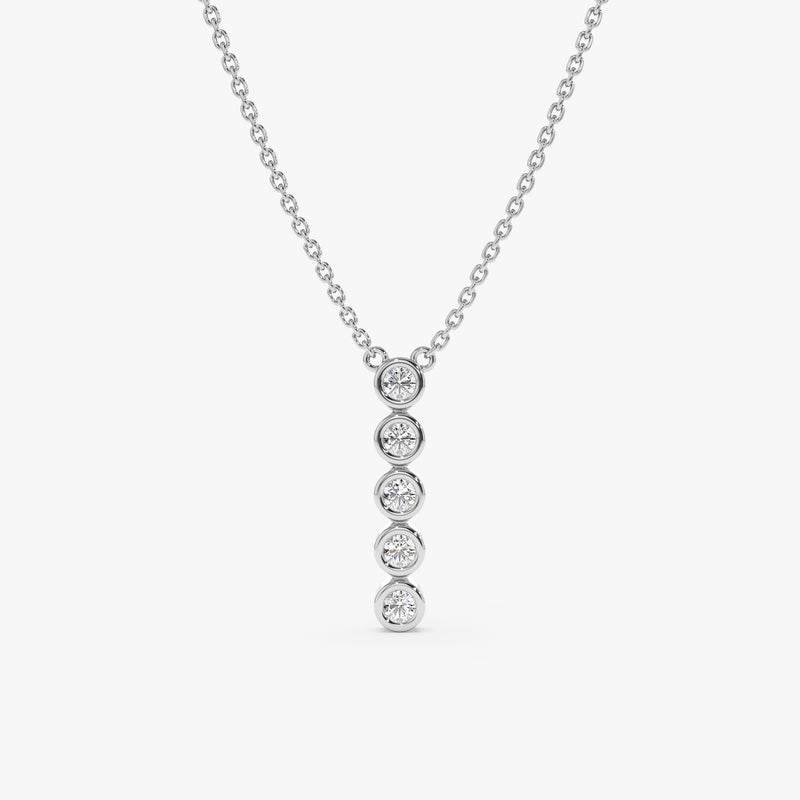 solid white gold handmade diamond bezel bar necklace