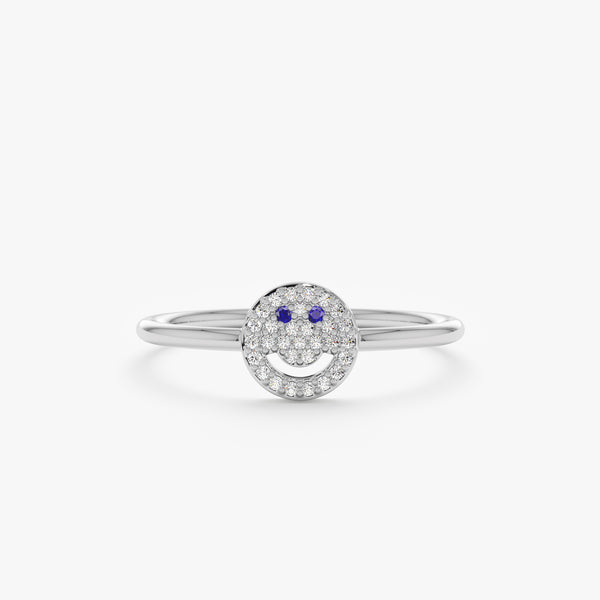 White Gold Diamond Smiley Face Ring