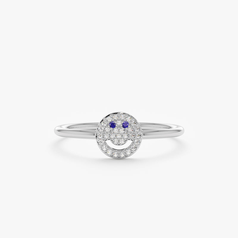 White Gold Diamond Smiley Face Ring