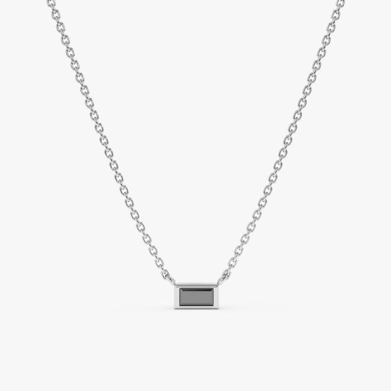 solid white gold handmade black diamond baguette necklace