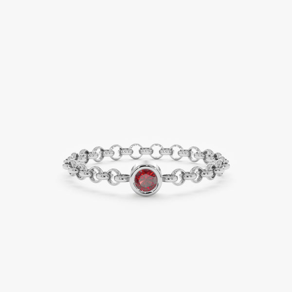 white gold january birthstone chain ring