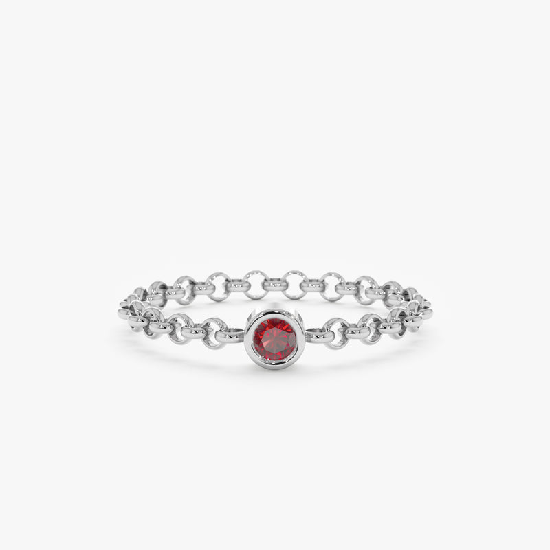 white gold january birthstone chain ring