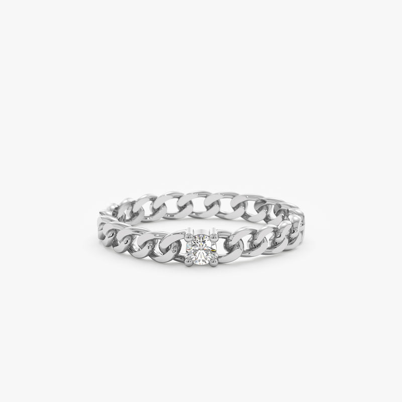 White Gold Diamond Cuban Chain Ring
