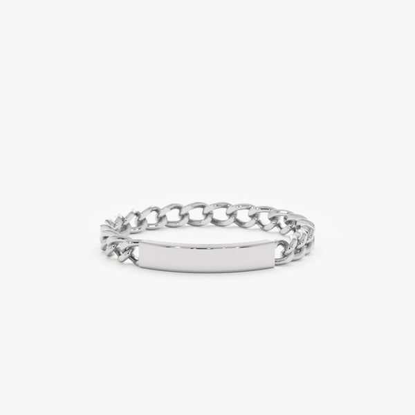 White Gold Cuban Chain ID Ring