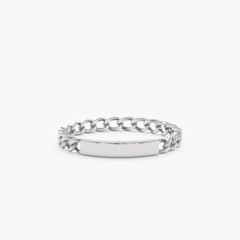 White Gold Cuban Chain ID Ring