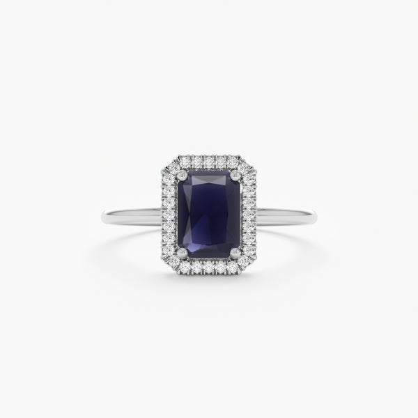  White Gold Blue Sapphire Diamond Band