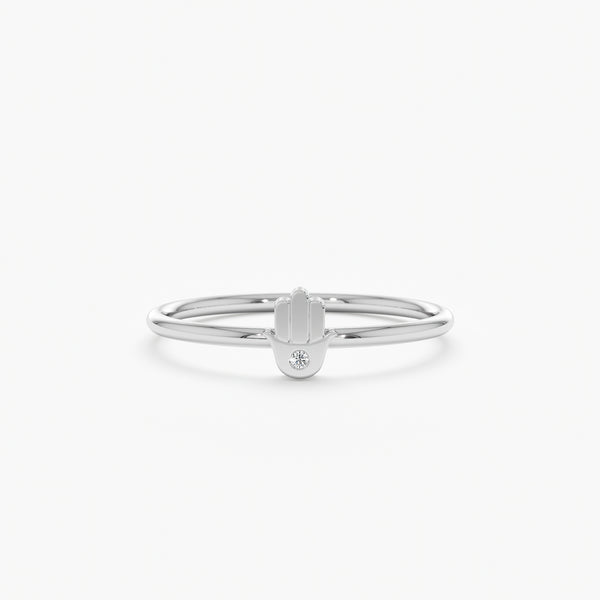 White gold natural diamond mini hamsa hand ring
