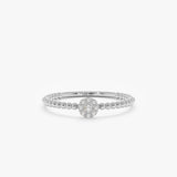 White Gold Beaded Band Flower Ring