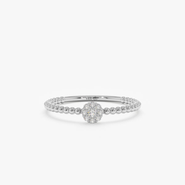 White Gold Beaded Band Flower Ring