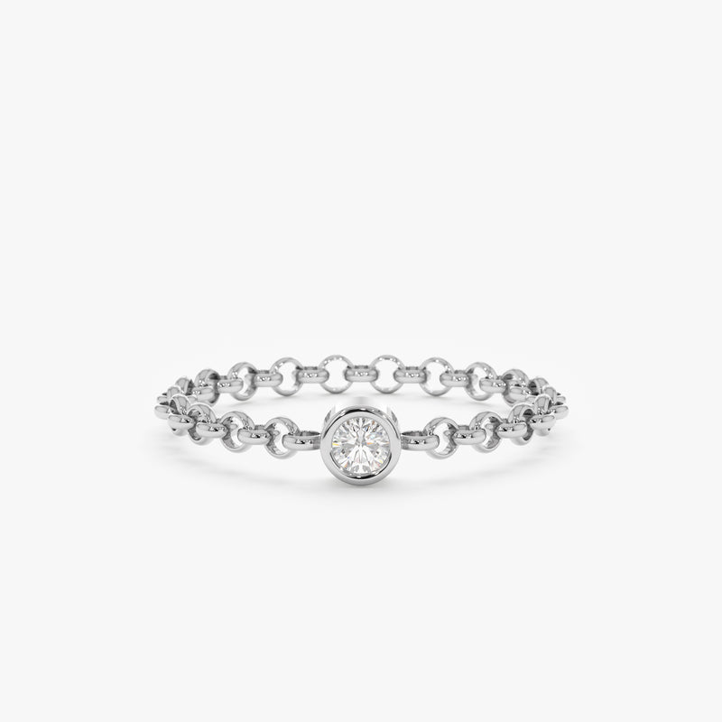 White Gold Diamond Bezel Chain Ring
