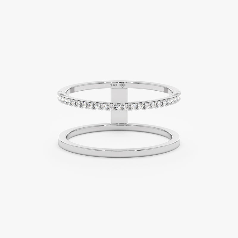 White Gold Plain and Diamond Double Band
