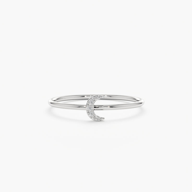 White Gold Mini Diamond Moon Ring