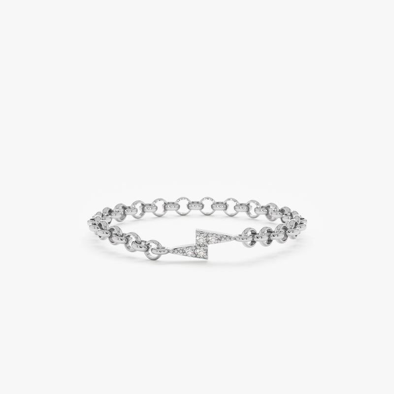 White Gold Diamond Lightning Chain Ring