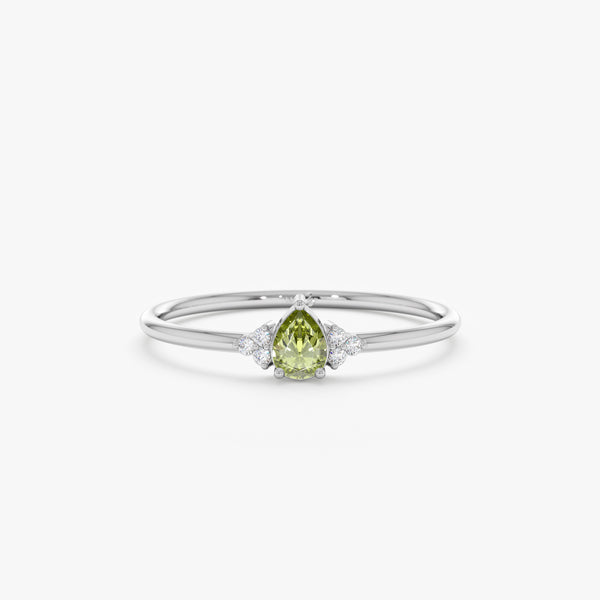 White Gold Peridot Diamond Birthstone Ring