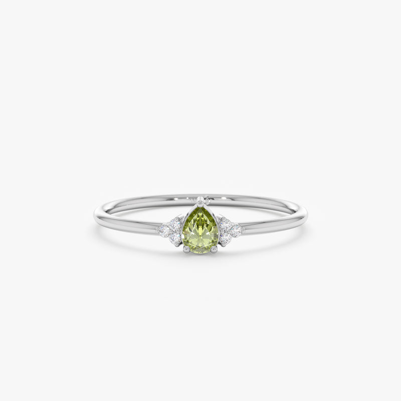 White Gold Peridot Diamond Birthstone Ring
