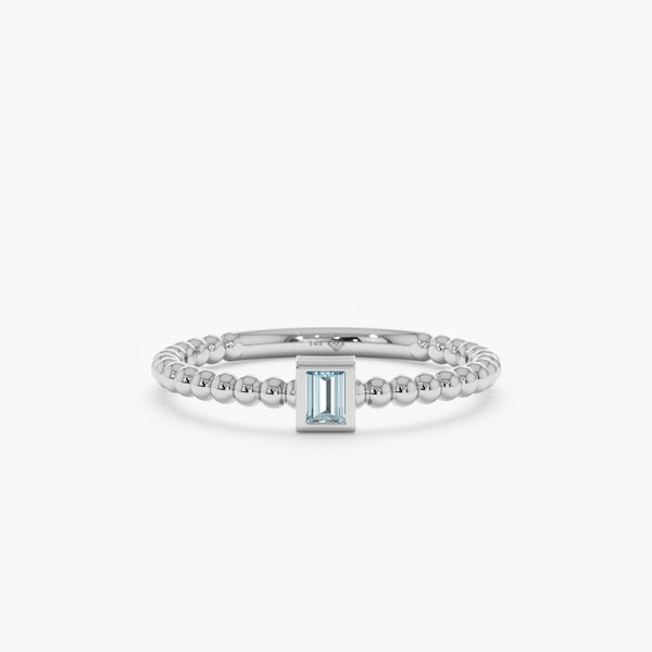 white gold aquamarine bead ring