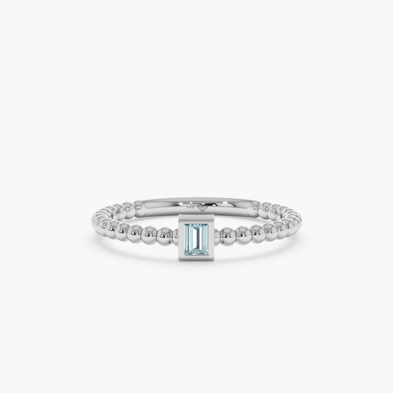white gold aquamarine bead ring