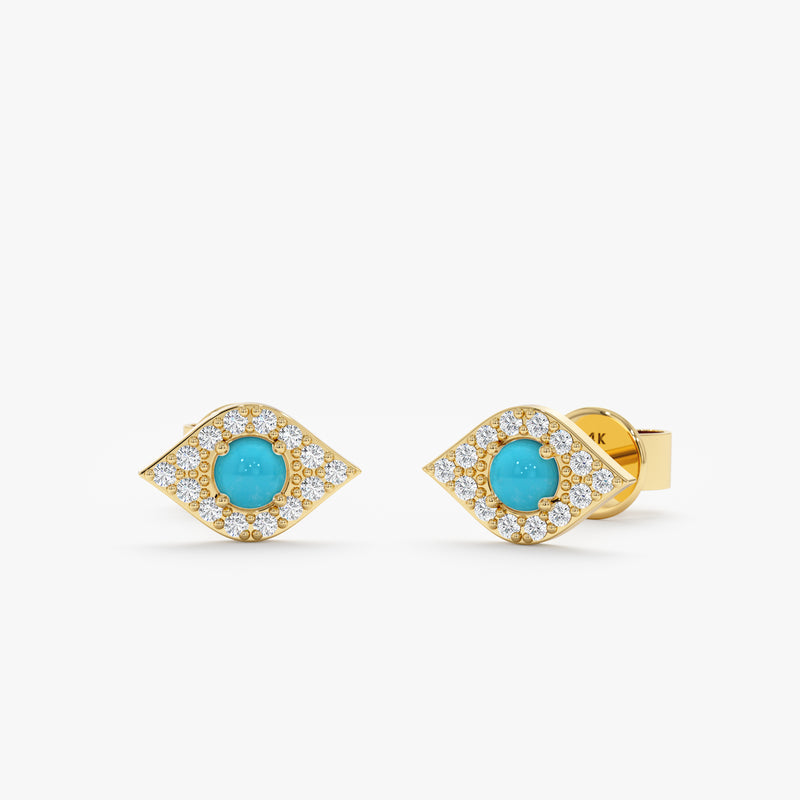 Pair of Diamond paved Turquoise Evil Eye Studs