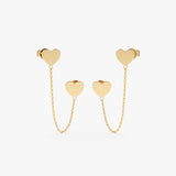 Solid Gold Double Heart Chain Earrings